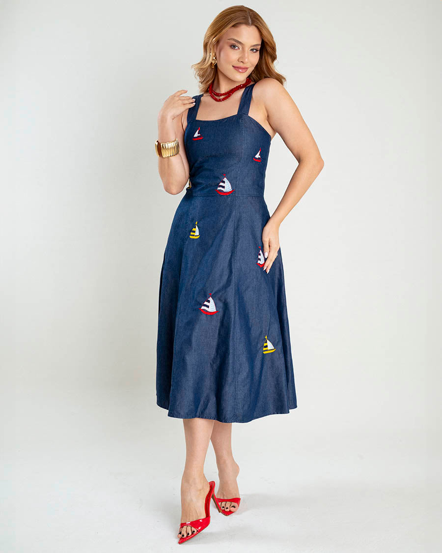 Vestido Jeans Leve Bordado Milena
